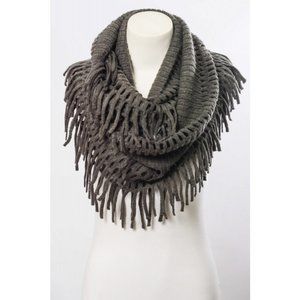Chenille Soft Gray Infinity Scarf Lattice Fringe